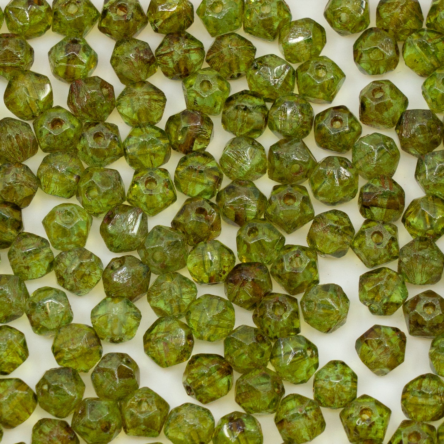 OUTLET 250g Pressed Beads, 6 x 6 mm, Transparent Green Travertin (50220-86800), Glass, Czech Republic
