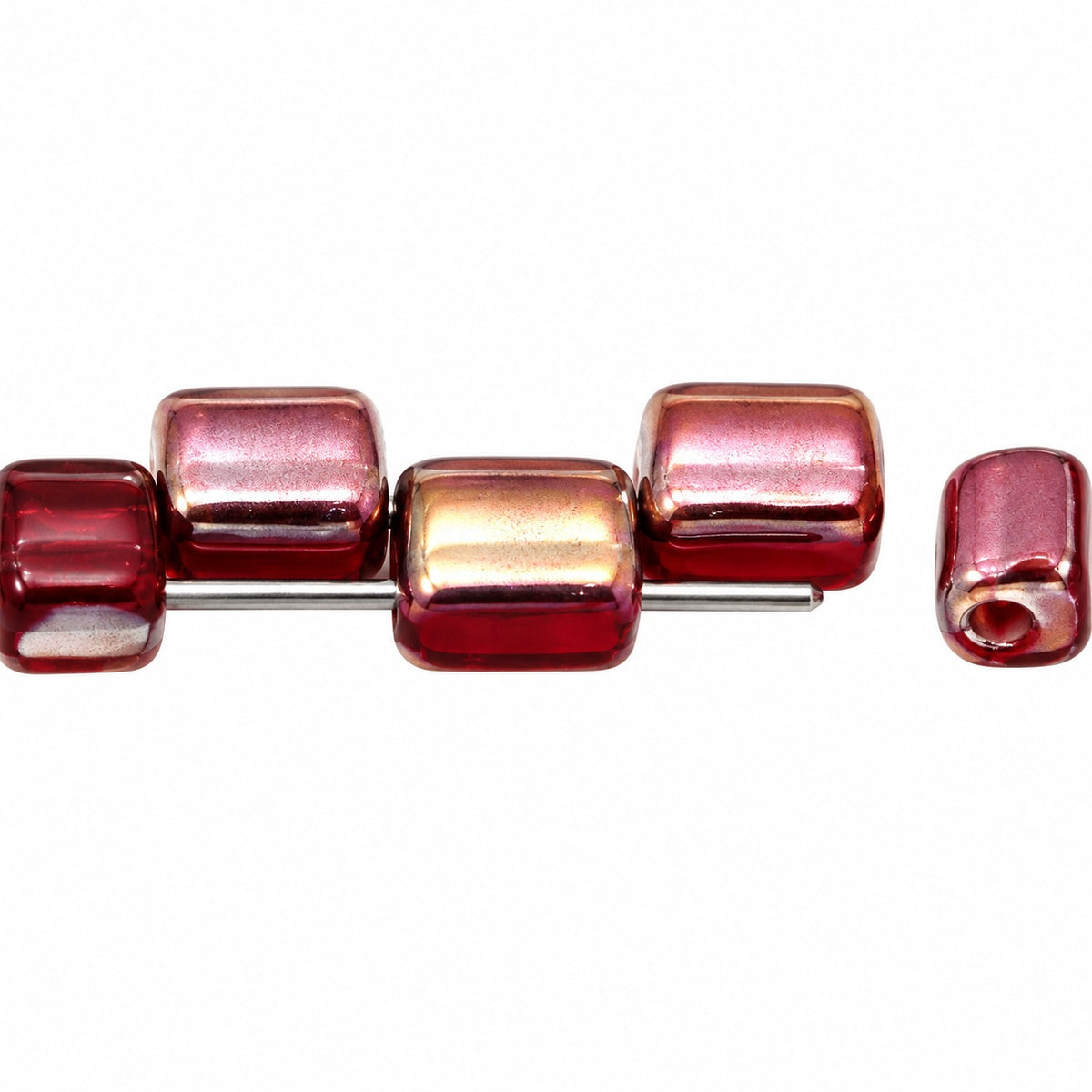 2-Hole Square Beads, Transparent Red 29111 (90100-29111), Glass, Czech Republic