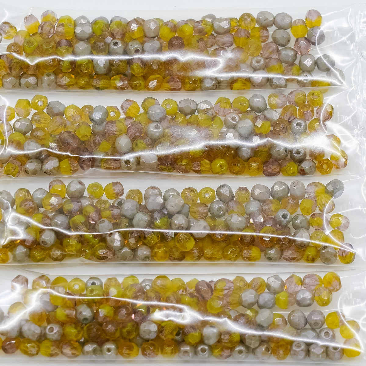 OUTLET 10 grams Faceted Round Fire Polished Beads, 4 x 4 mm, Mixed Colors Beige Forest (mix-beige-forest), Glass, Czech Republic