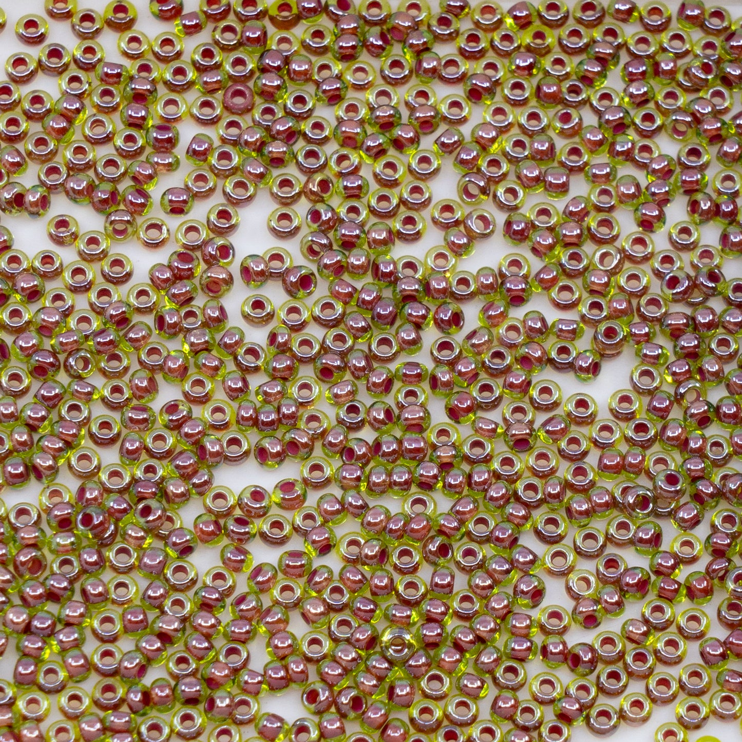 OUTLET 10 grams Preciosa Ornela Seed Beads, Round Hole, Loose, 10/0, transp. lt. green, colour lined red, sfinx (51228), Glass, Czech Republic