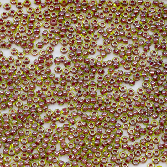 OUTLET 10 grams Preciosa Ornela Seed Beads, Round Hole, Loose, 10/0, transp. lt. green, colour lined red, sfinx (51228), Glass, Czech Republic