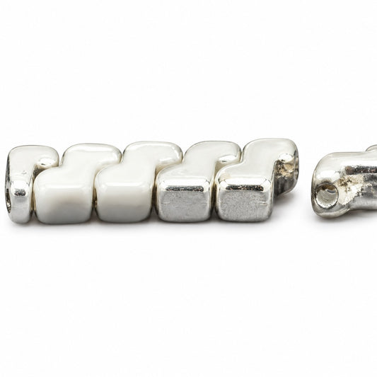 2-Hole Pressed Beads, Chalk White Crystal Silver Half Coating (03000-27001), Glass, Czech Republic