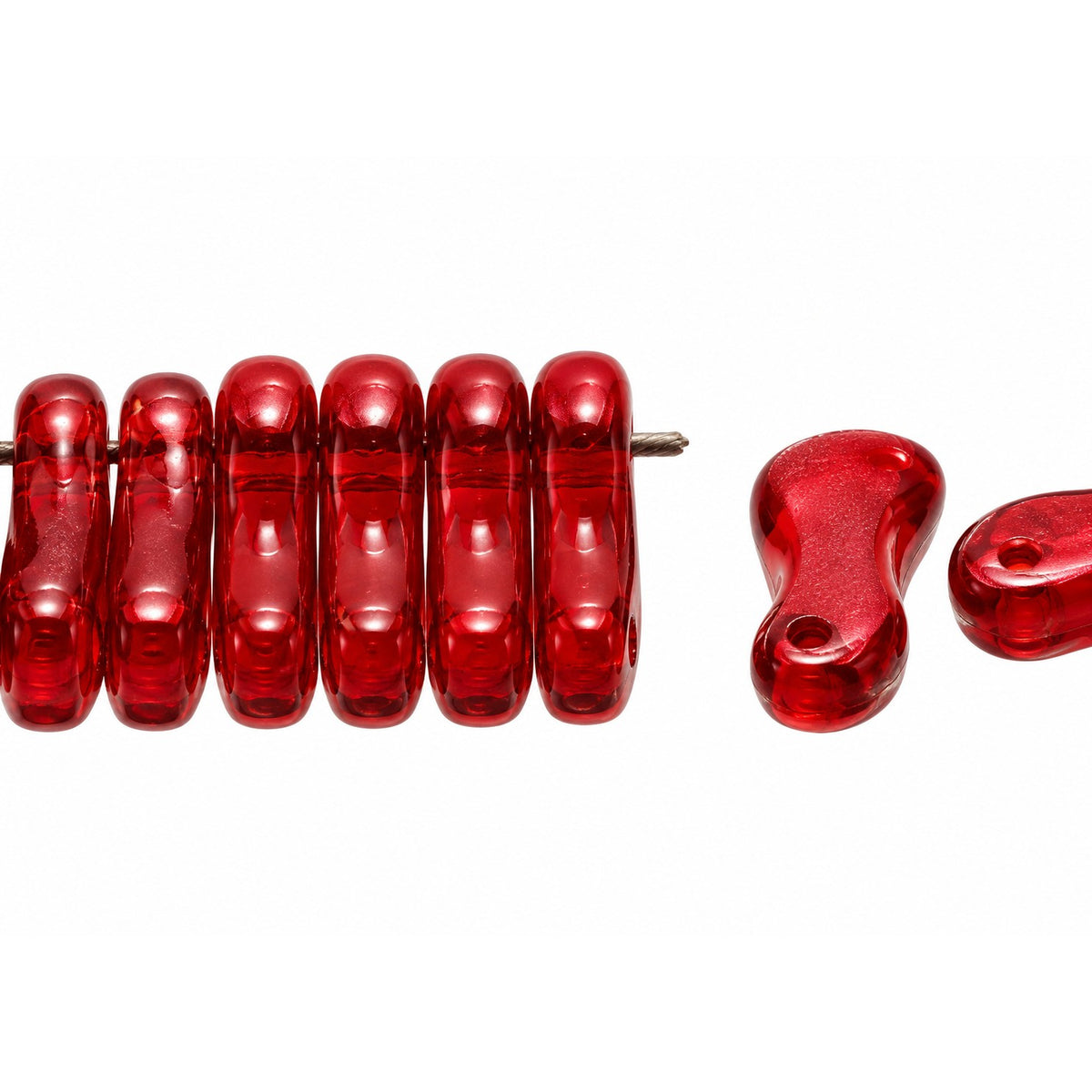 2-Hole Pressed Beads, Transparent Red (90110), Glass, Czech Republic