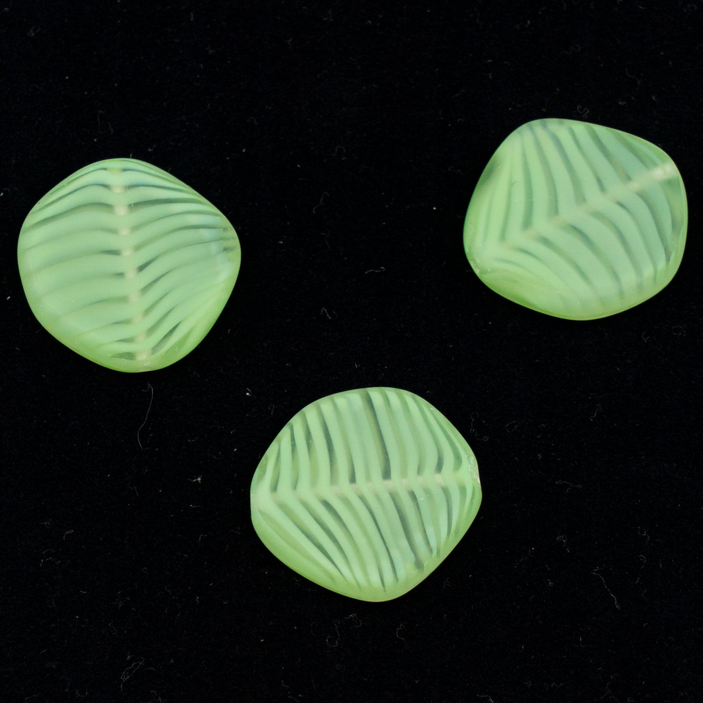 OUTLET 10 grams 8-Edge Flat Beads, 15 x 15 mm, Striped Crystal Green Matte (08501-84110), Glass, Czech Republic