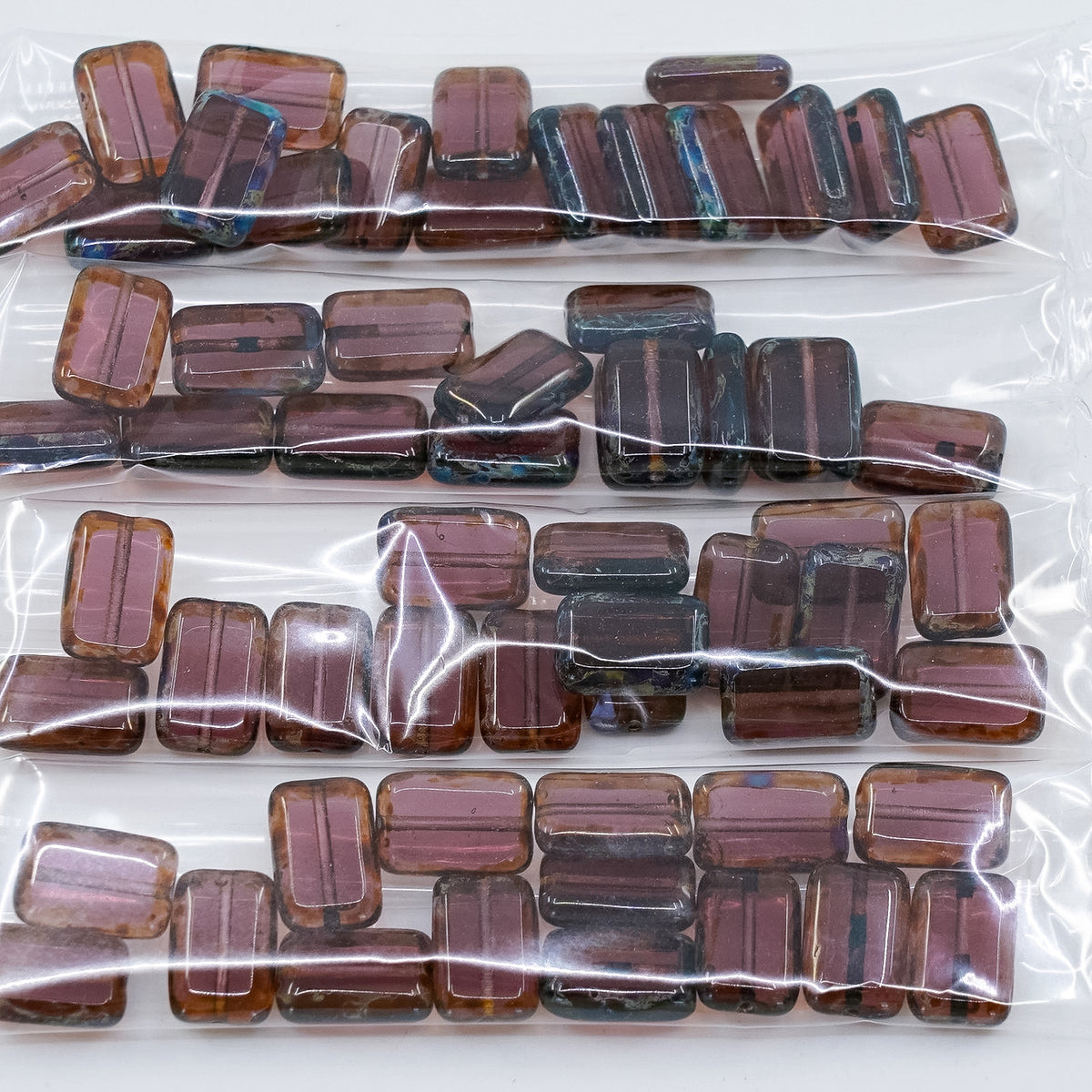 OUTLET 10 grams Table Cut Rectangle Beads, 12 x 8 mm, Amethyst Travertin (20060-86800), Glass, Czech Republic
