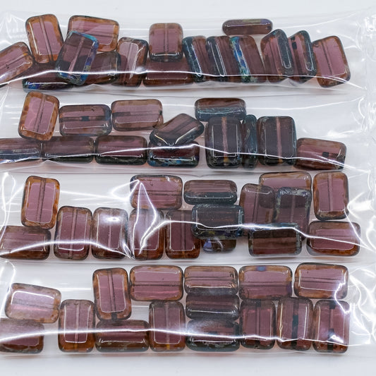 OUTLET 10 grams Table Cut Rectangle Beads, 12 x 8 mm, Amethyst Travertin (20060-86800), Glass, Czech Republic