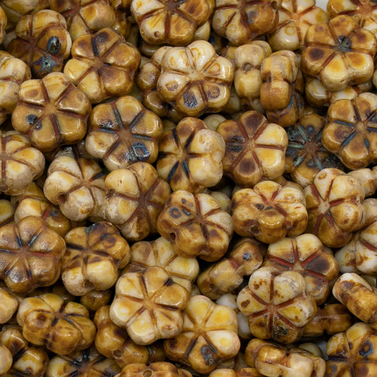 OUTLET 250g/50g Garland Flower Beads, 10 x 10 mm, Opal White 83529 Travertin (01000-83529-86800), Glass, Czech Republic