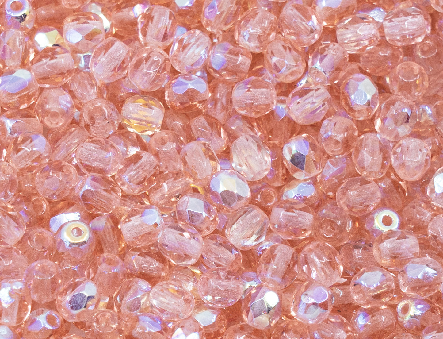 OUTLET 10 grams Faceted Round Fire Polished Beads, 4 x 4 mm, Transparent Pink Ab (70120-28701), Glass, Czech Republic