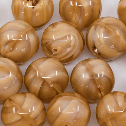 OUTLET 250g/50g Round Druck Beads, 16 x 16 mm, Beige Silky (16017), Glass, Czech Republic