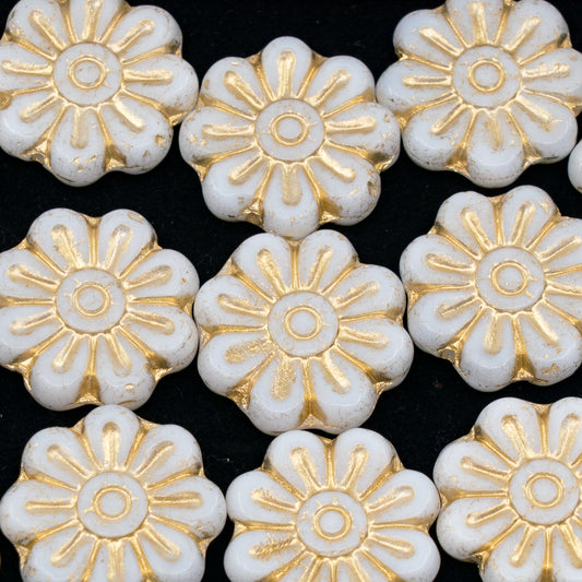 OUTLET 250g/50g Daisy Flower Bead, 18 x 18 mm, White Gold Lined (02010-54302), Glass, Czech Republic