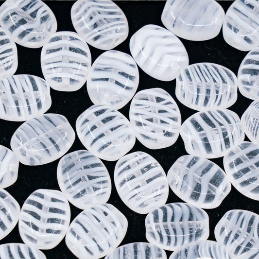 OUTLET 250g/50g Pressed Beads, 11 x 9 mm, White Striped (WHITE-STRIPED), Glass, Czech Republic