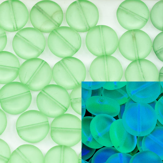 OUTLET 10 grams Coin Beads, 10 x 10 mm, Transparent Green (50800), Glass, Czech Republic