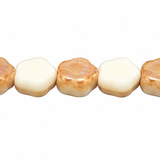 Sunset Flower Beads, White 22501 (02010-22501), Glass, Czech Republic