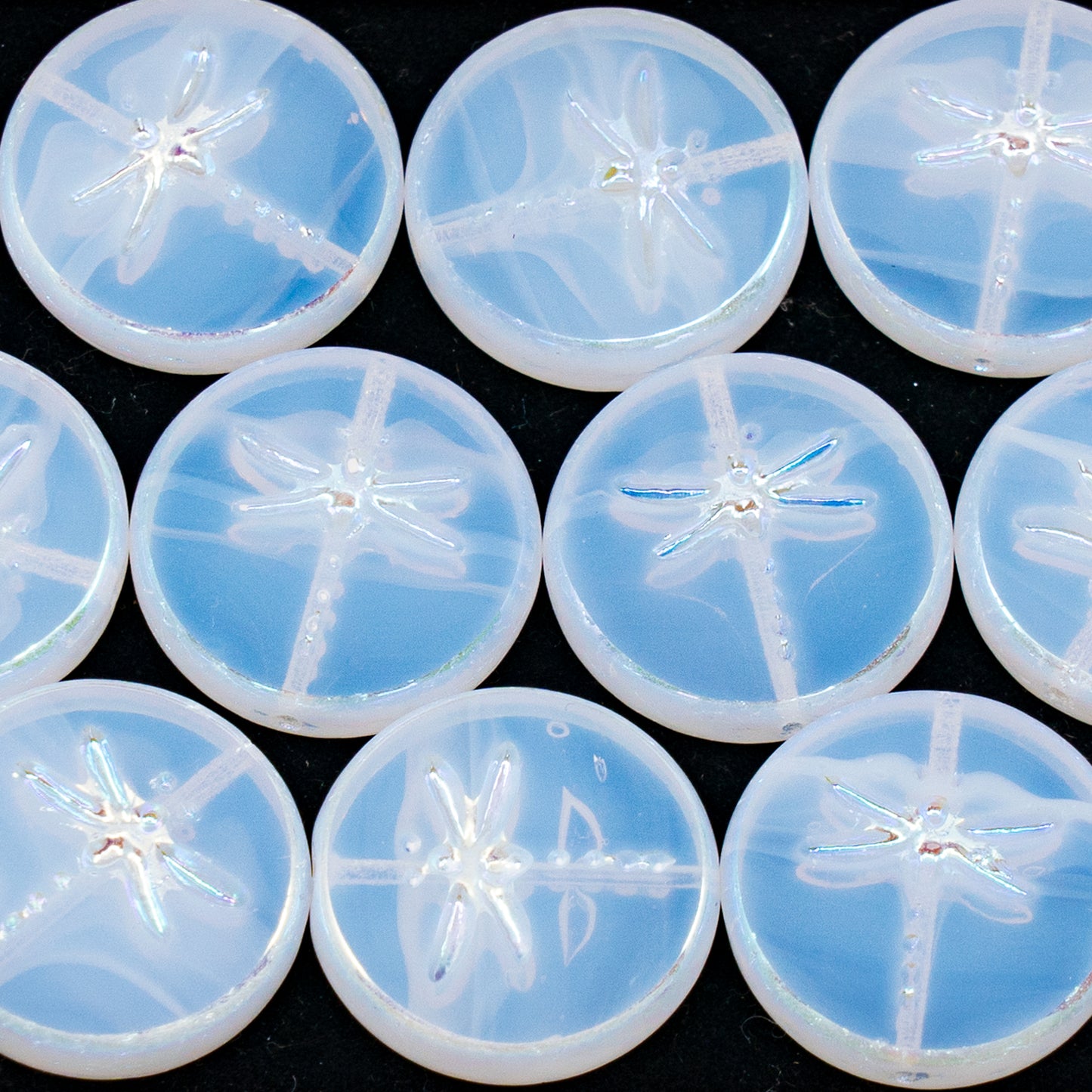 OUTLET 250g/50g Table Cut Dragonfly Beads, 17 x 17 mm, Opal White Ab Full (2X Side) (01000-28703), Glass, Czech Republic