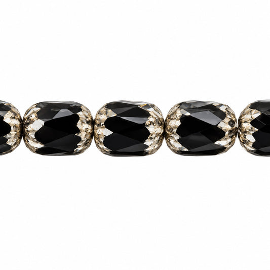 Faceted Fire Polished Beads Special Cut, Black Antique Silver Patina (23980-81002), Glass, Czech Republic