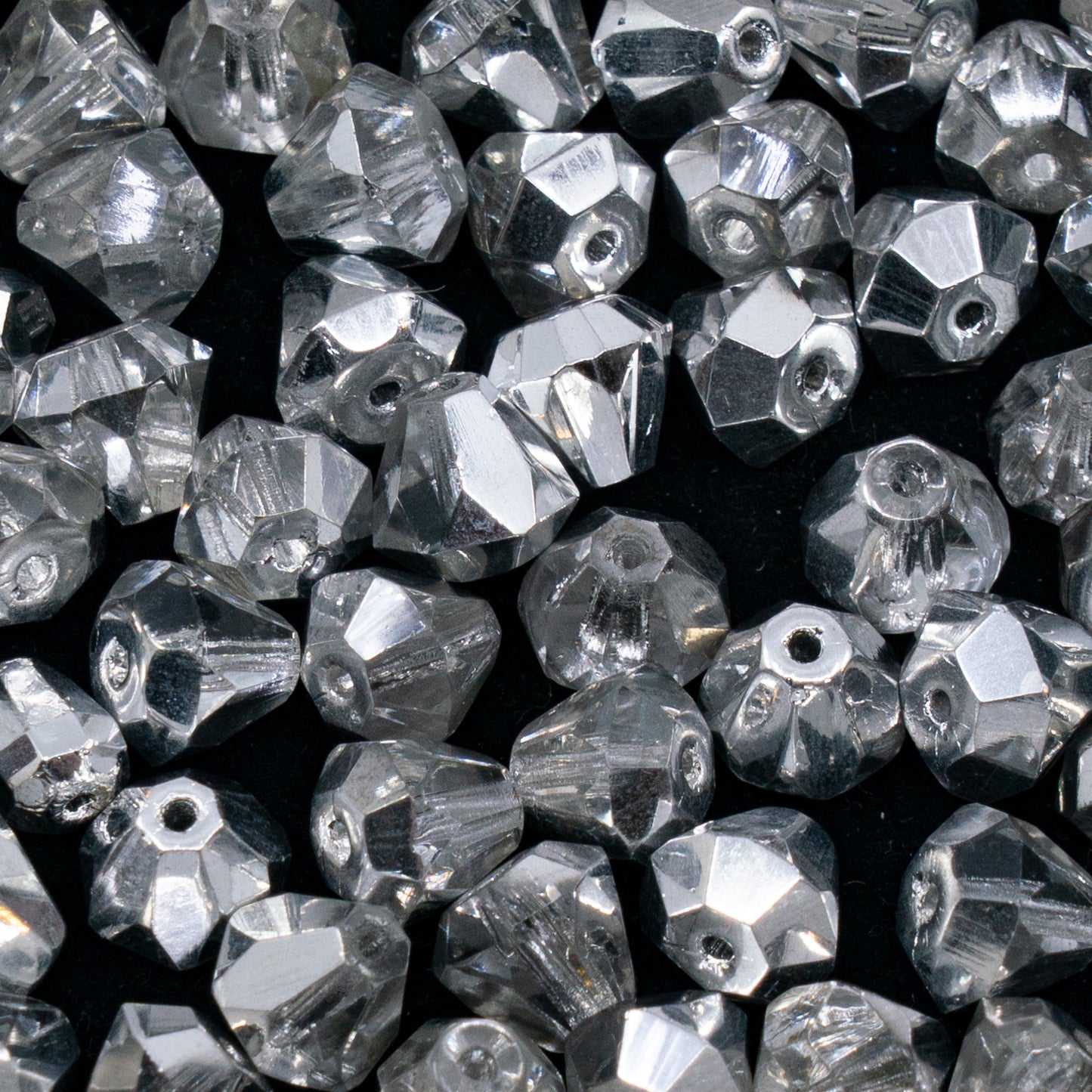 OUTLET 10 grams Faceted Fire Polished Beads Special Cut, 8 x 9 mm, Crystal Crystal Silver Half Coating (00030-27001), Glass, Czech Republic