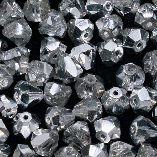 OUTLET 10 grams Faceted Fire Polished Beads Special Cut, 8 x 9 mm, Crystal Crystal Silver Half Coating (00030-27001), Glass, Czech Republic