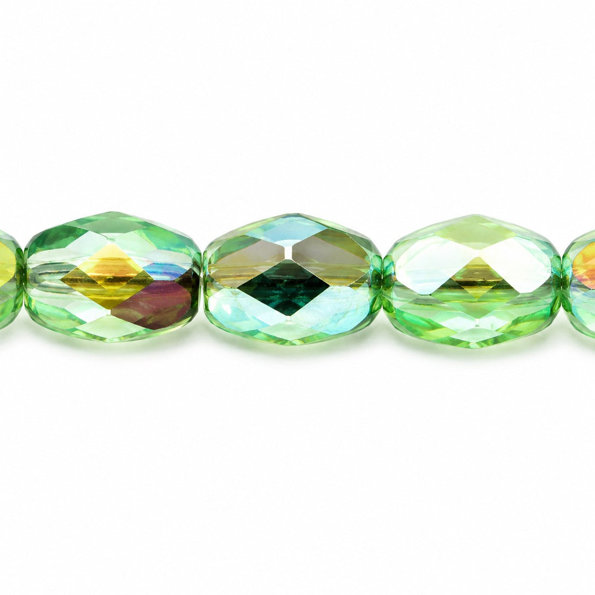 Oval Faceted Beads, Transparent Green Ab (50500-28701), Glass, Czech Republic
