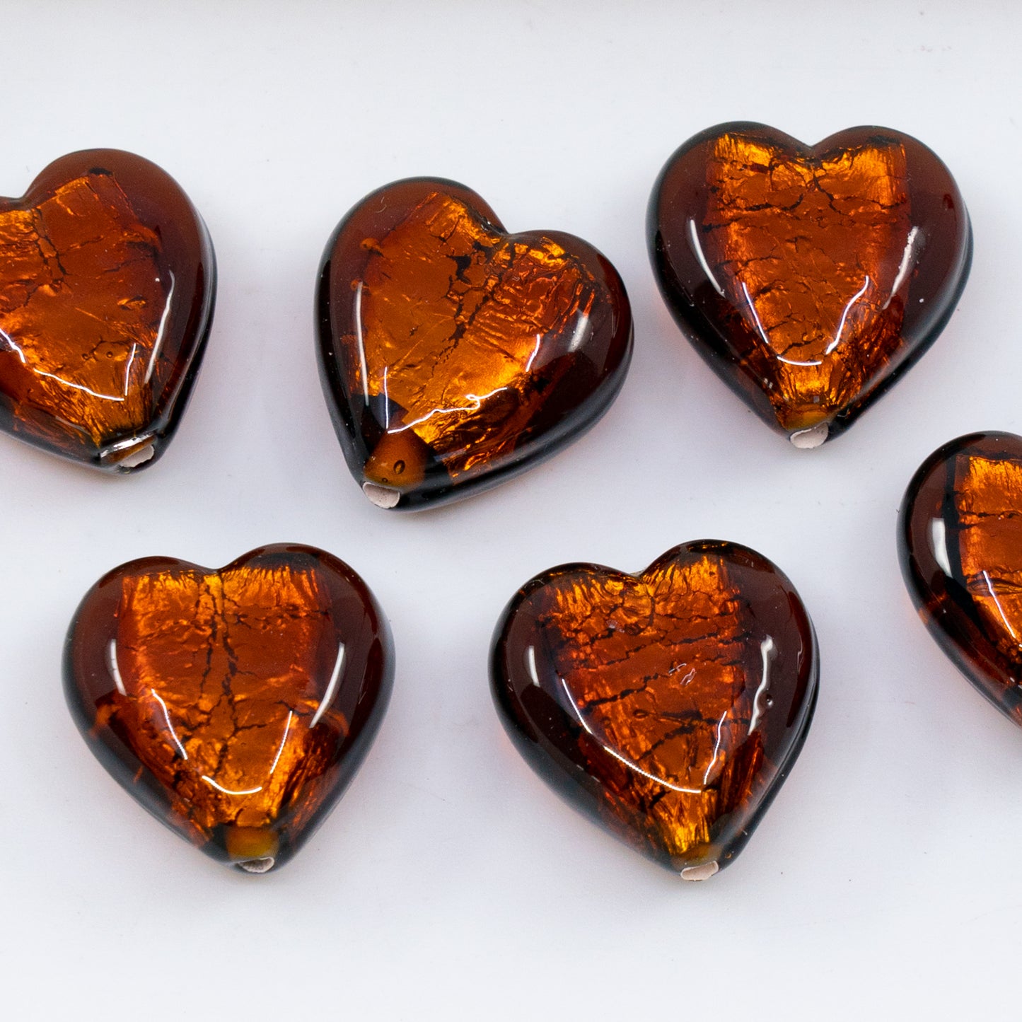 OUTLET 1 pcs Lampwork Handmade Heart Beads, 15 x 15 mm, Brown Silver (brown-silver), Glass, Czech Republic