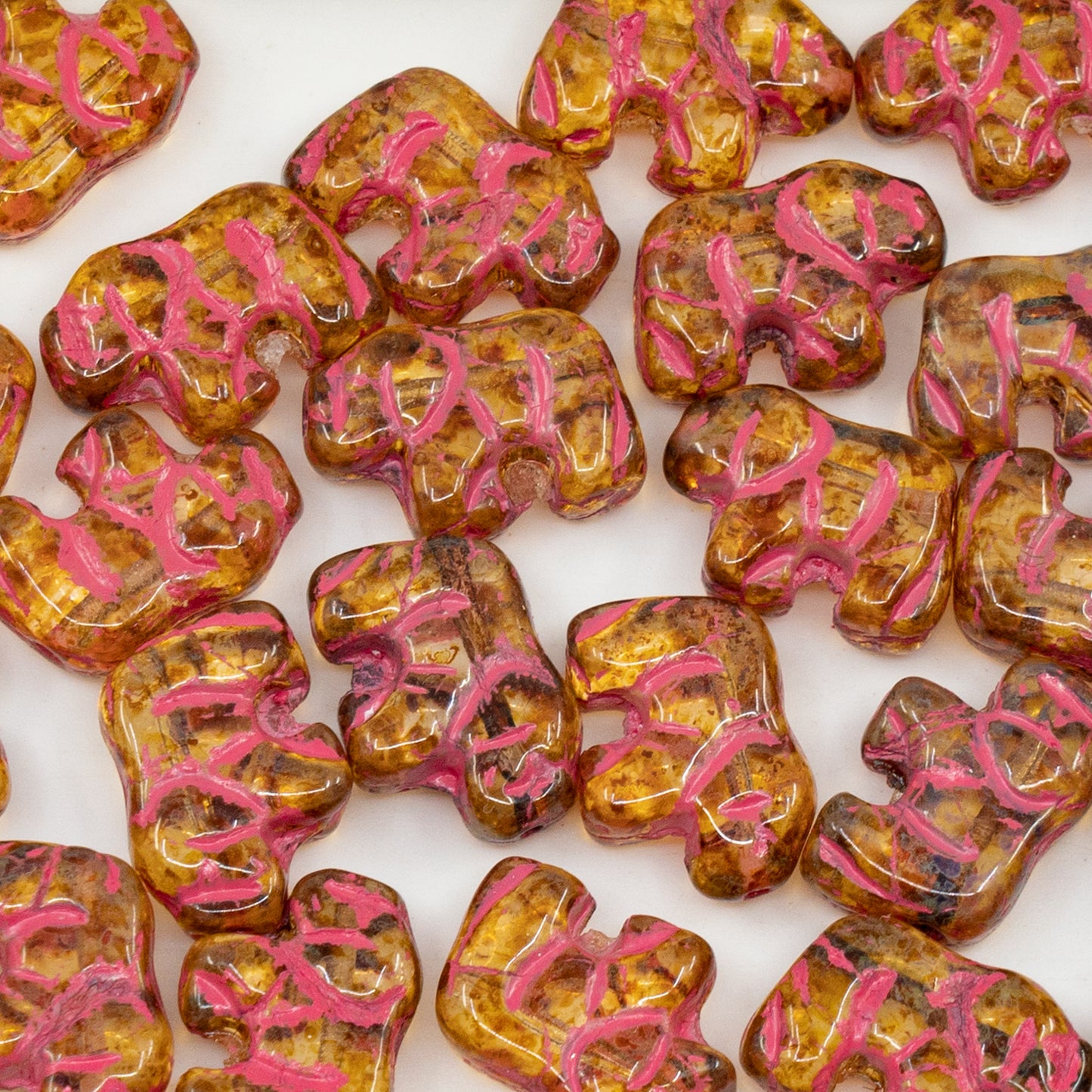 OUTLET 250g/50g Small Elephant Beads, 15 x 11 mm, Crystal Travertin Pink Lined (00030-86800-54321), Glass, Czech Republic