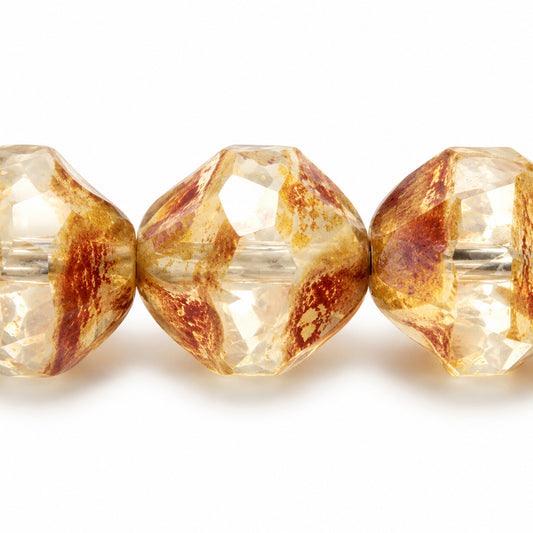 Special Cut Faceted Fire Polished Beads. Smashed, 66008 Stain Strong (66008-86805), Glass, Czech Republic