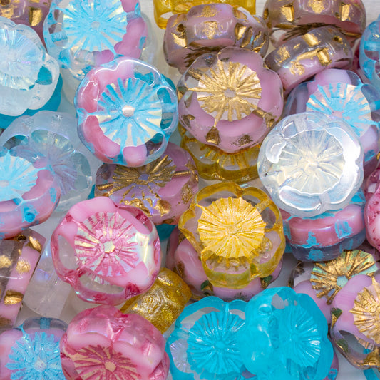 OUTLET 250g/50g Table Cut Hawaii Flower Beads, 14 x 14 mm, Mixed Colors Imperfect Beads (mix-imperfect-beads), Glass, Czech Republic