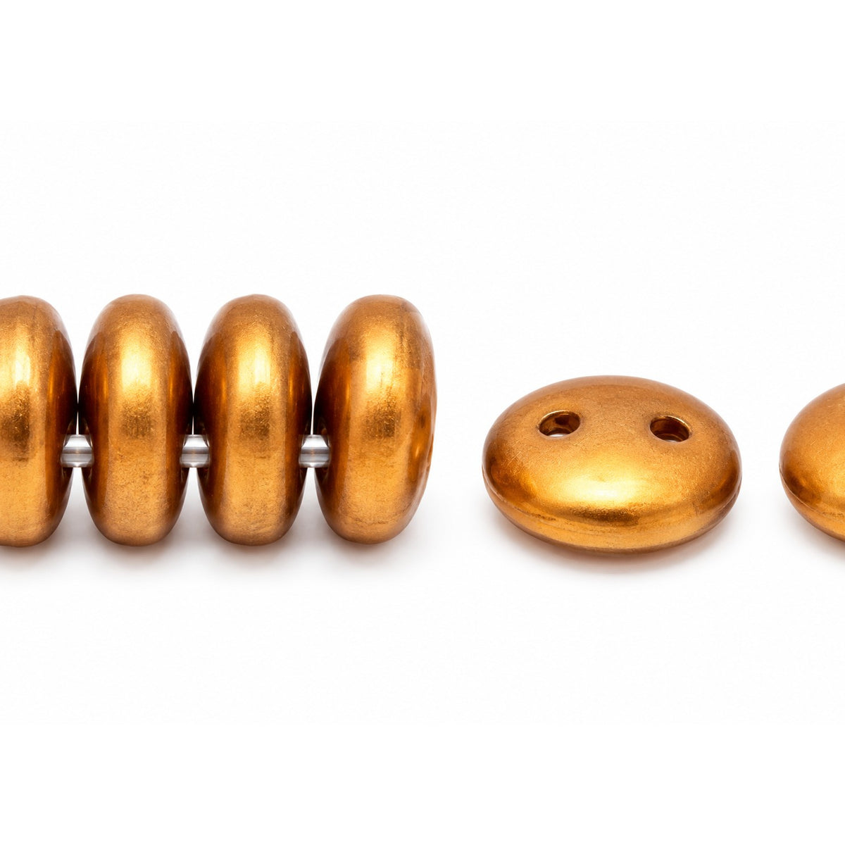 Donuts And Discs 2-Hole Pressed Beads, White Bronze Matte (2010-01740), Glass, Czech Republic