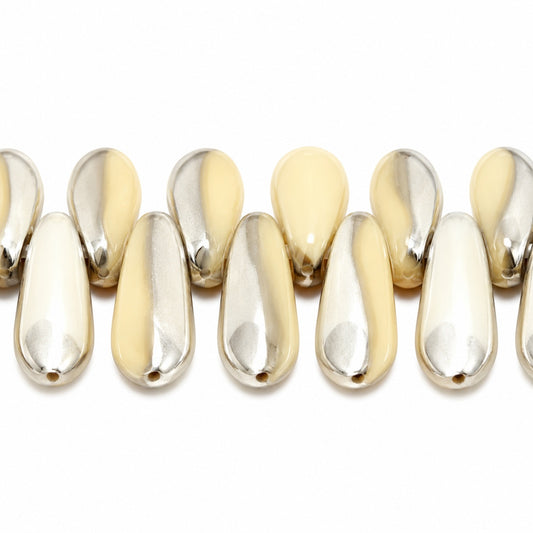 Dagger Beads, Opaque Beige Crystal Silver Half Coating (13010-27001), Glass, Czech Republic
