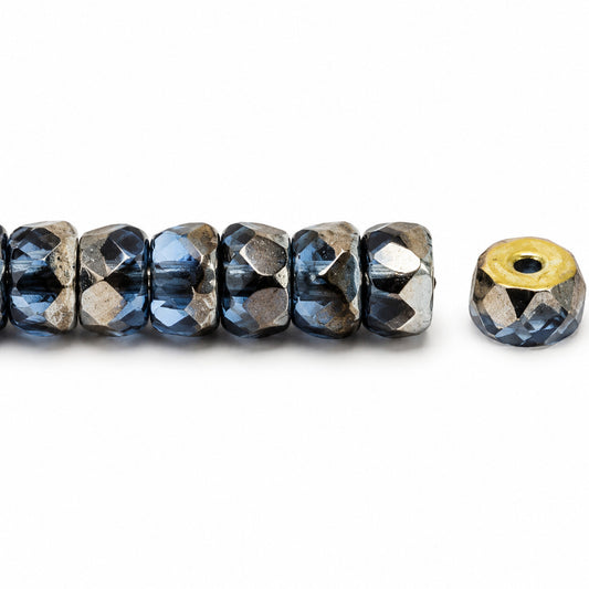 Faceted Special Cut Beads Rondelle, Cobalt Volcano (30050-28001), Glass, Czech Republic