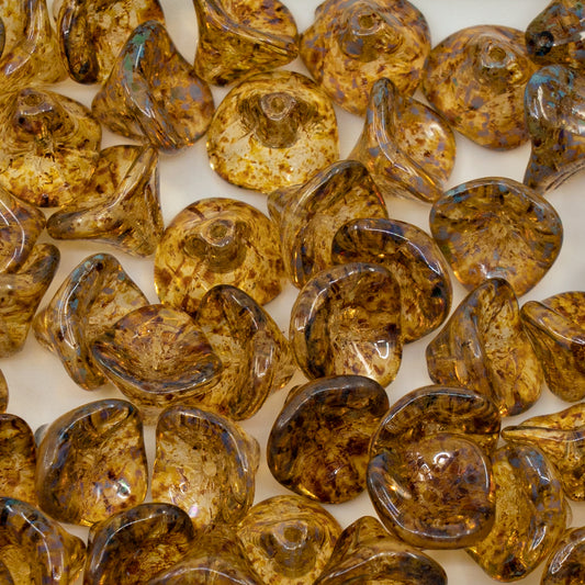 OUTLET 250g Daylily Flower Beads, 10 x 12 mm, Crystal Travertin (00030-86800), Glass, Czech Republic