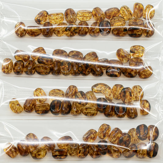 OUTLET 10 克 3 面椭圆形珠子，9 x 7 毫米，水晶石灰华 (00030-86800)，玻璃，捷克共和国