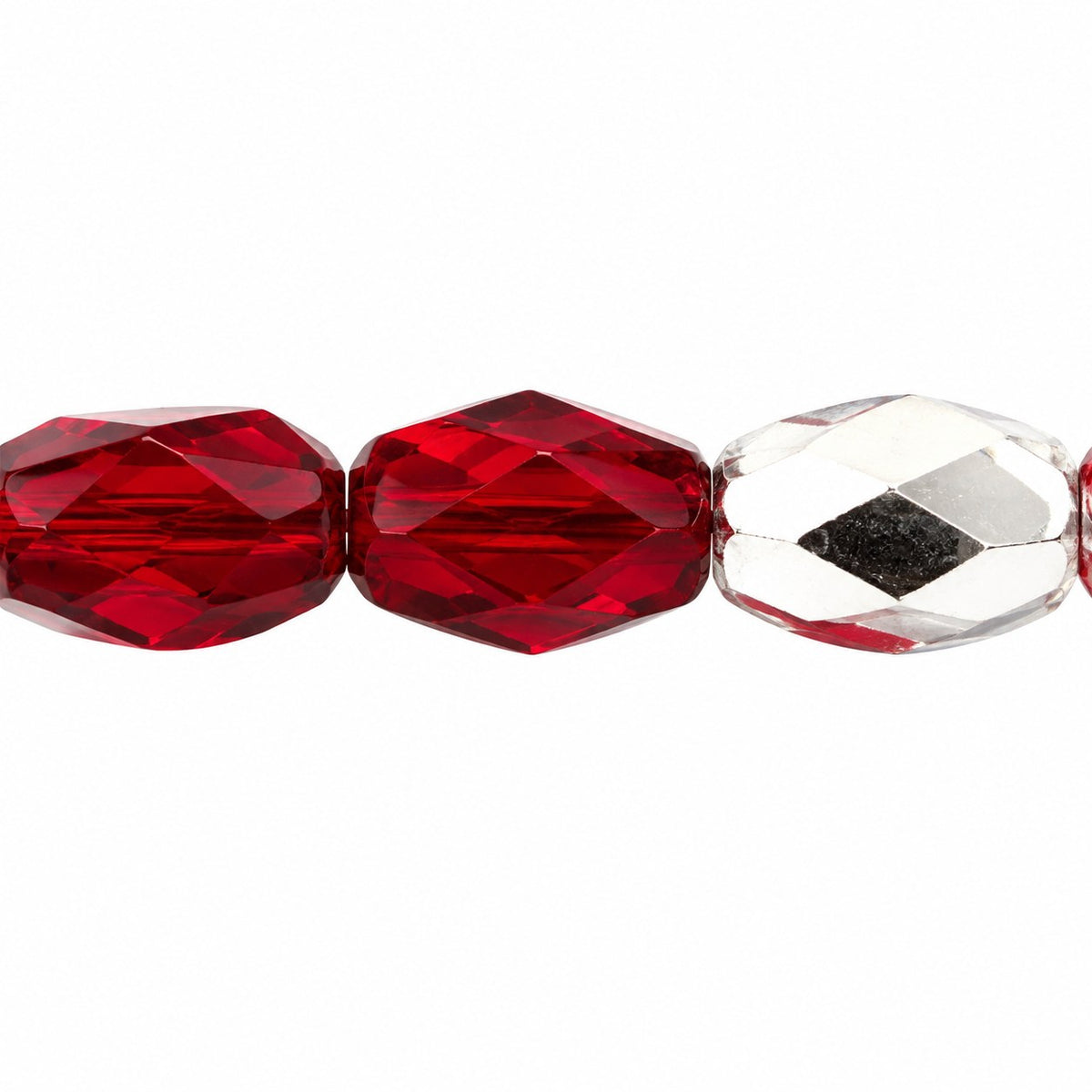 Oval Faceted Beads, Ruby Red Crystal Silver Half Coating (90080-27001), Glass, Czech Republic