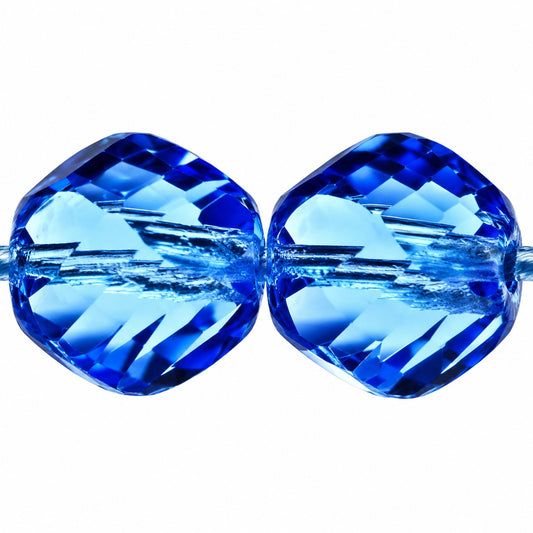 Shutter Cut Faceted Fire Polish Beads, Transparent Blue (30020), Glass, Czech Republic