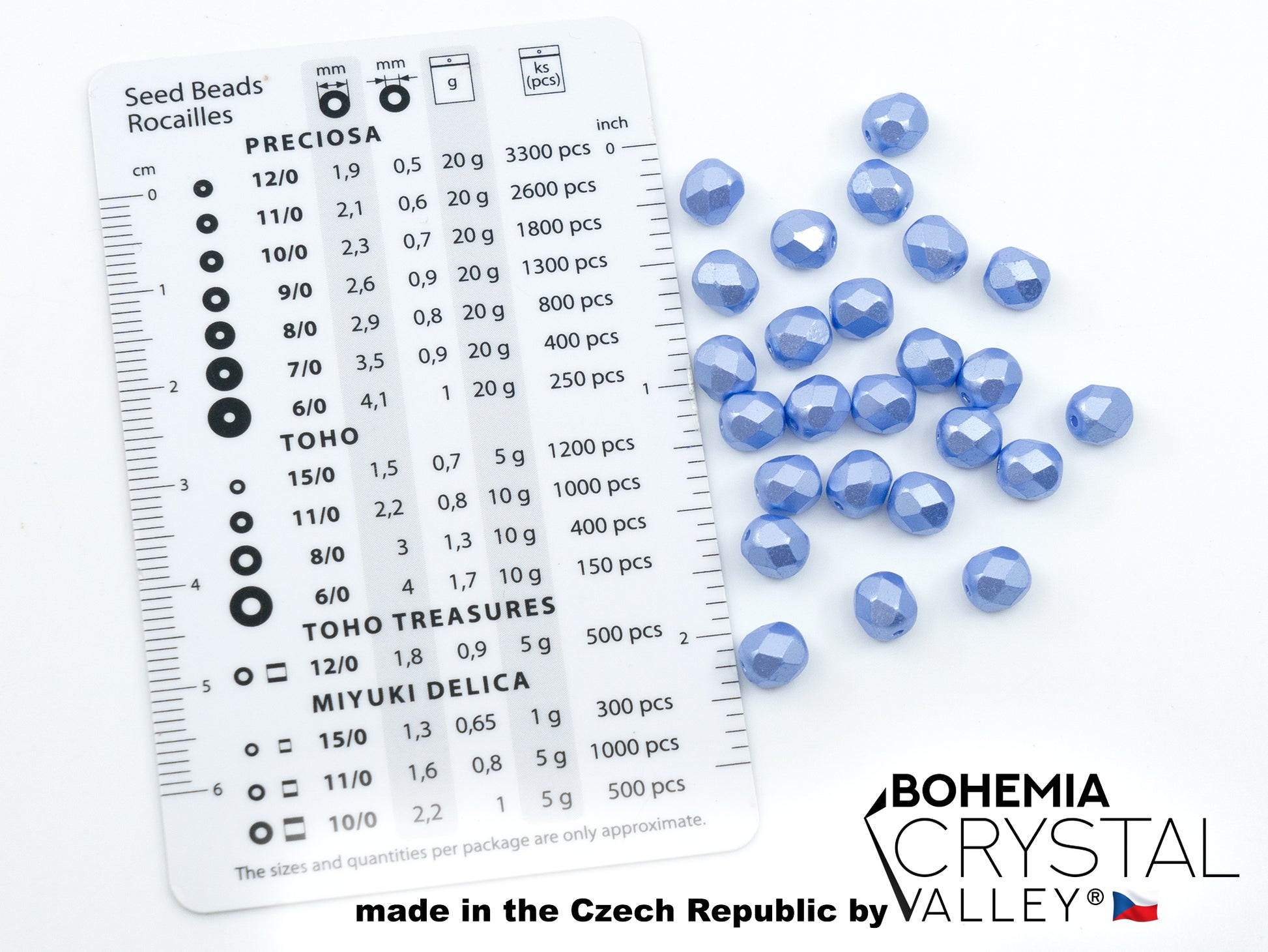 Facted Fire Polish Round Beads Pastel Sky Blue (25014), Glass, Czech Republic