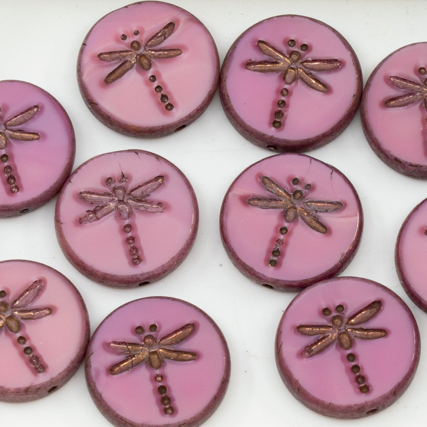 OUTLET 10 grams Table Cut Round Dragonfky Beads, Pink Bronze, Glass, Czech Republic