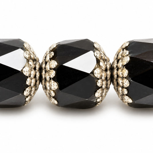 Cathedral Faceted Fire Polished Beads, Black Antique Silver Patina (23980-81002), Glass, Czech Republic