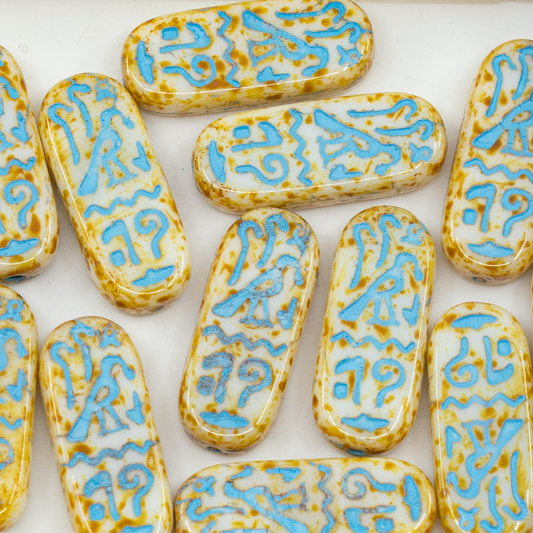 OUTLET 250g Egypt Rectangle Beads, 25 x 10 mm, White Travertin Light Blue Lined (02010-86800-54308), Glass, Czech Republic