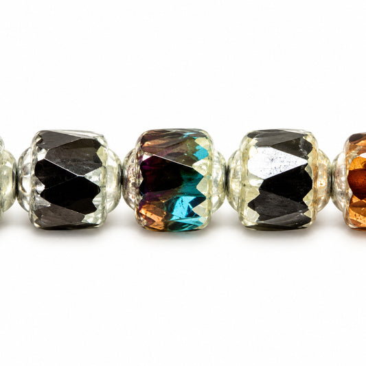 Cathedral Faceted Fire Polished Beads, X3002 Antique Silver Patina (x3002-81002), Glass, Czech Republic