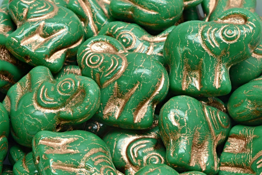 Elephant Beads, Opaque Green Copper Lined (53230-54318), Glass, Czech Republic
