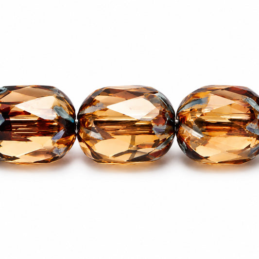 Faceted Fire Polished Beads Special Cut, Transparent Brown Stain Strong (10220-86805), Glass, Czech Republic