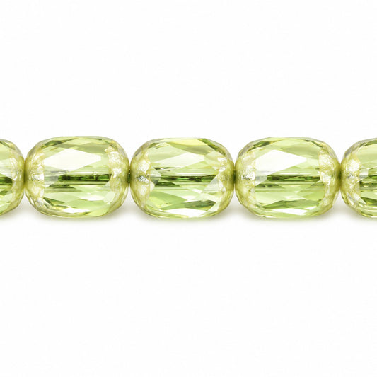 Faceted Fire Polished Beads Special Cut, Transparent Green Antique Silver Patina (50400-81002), Glass, Czech Republic