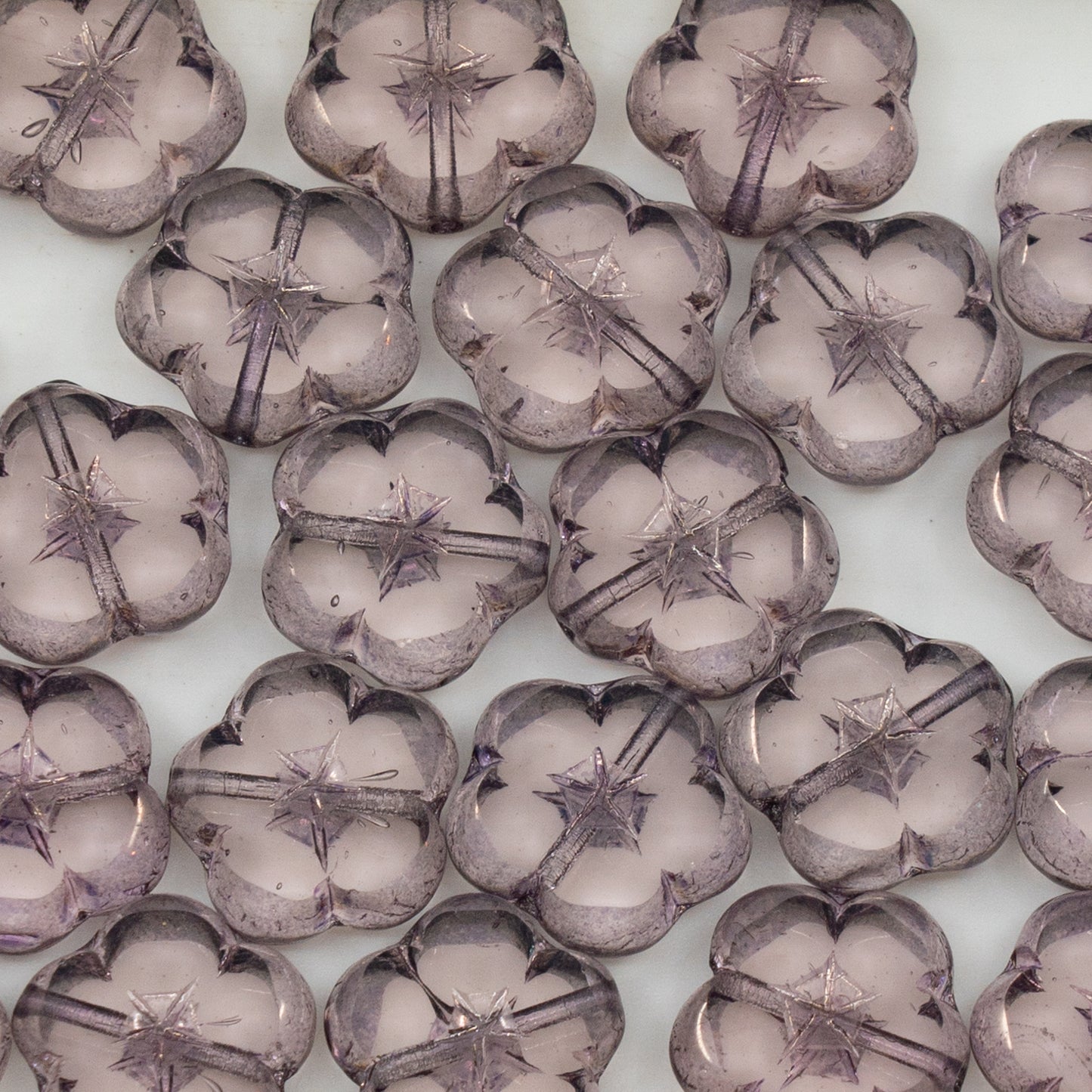 OUTLET 10 grams Table Cut Flower Beads, 14 x 14 mm, Transparent Light Amethyst Bronze (20000-14415), Glass, Czech Republic