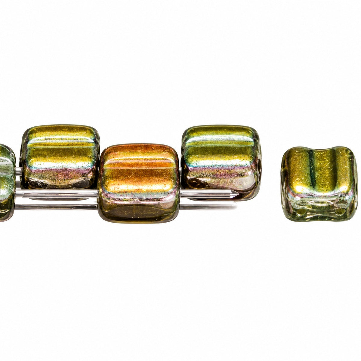 Silky 2-Hole Square Beads, T0110 Matte Crystal Vitrail Medium Coating (t0110-84110-28101), Glass, Czech Republic