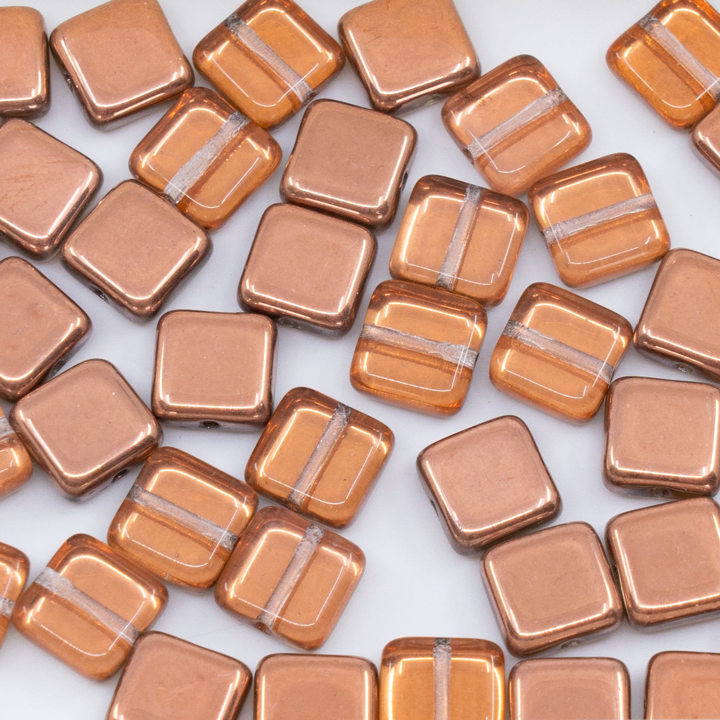 OUTLET 250g/50g Square Beads, 8 x 8 mm, Crystal Rose Gold Capri (00030-27101), Glass, Czech Republic