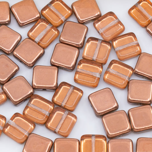 OUTLET 250g/50g Square Beads, 8 x 8 mm, Crystal Rose Gold Capri (00030-27101), Glass, Czech Republic