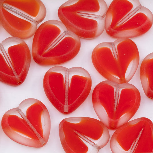 OUTLET 250g/50g Table Cut Heart Beads, 15 x 16 mm, Crystal Red Matte (96028-84100), Glass, Czech Republic