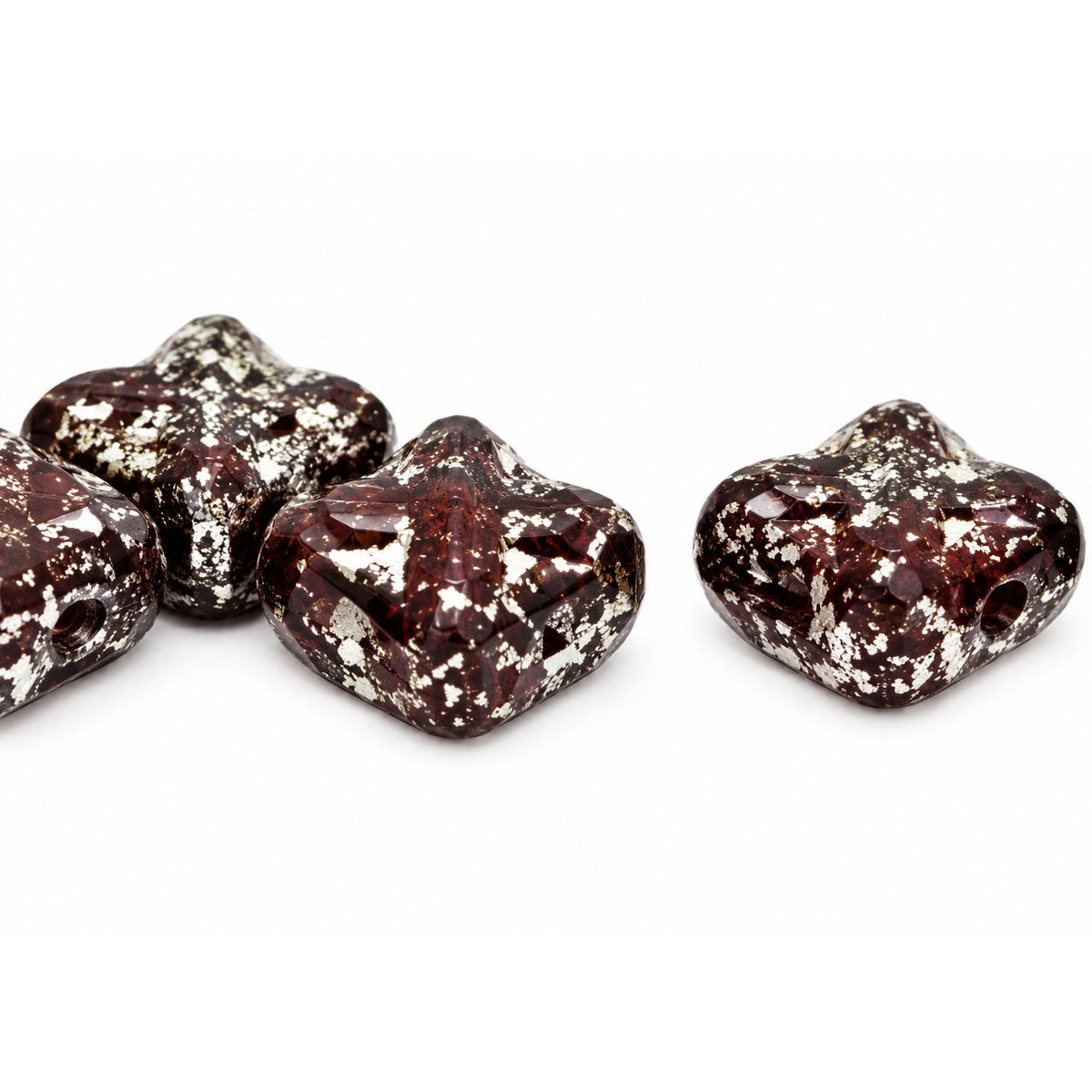 Cross Diagonal Square Beads, Red Terracotta Silver (93190-15481), Glass, Czech Republic