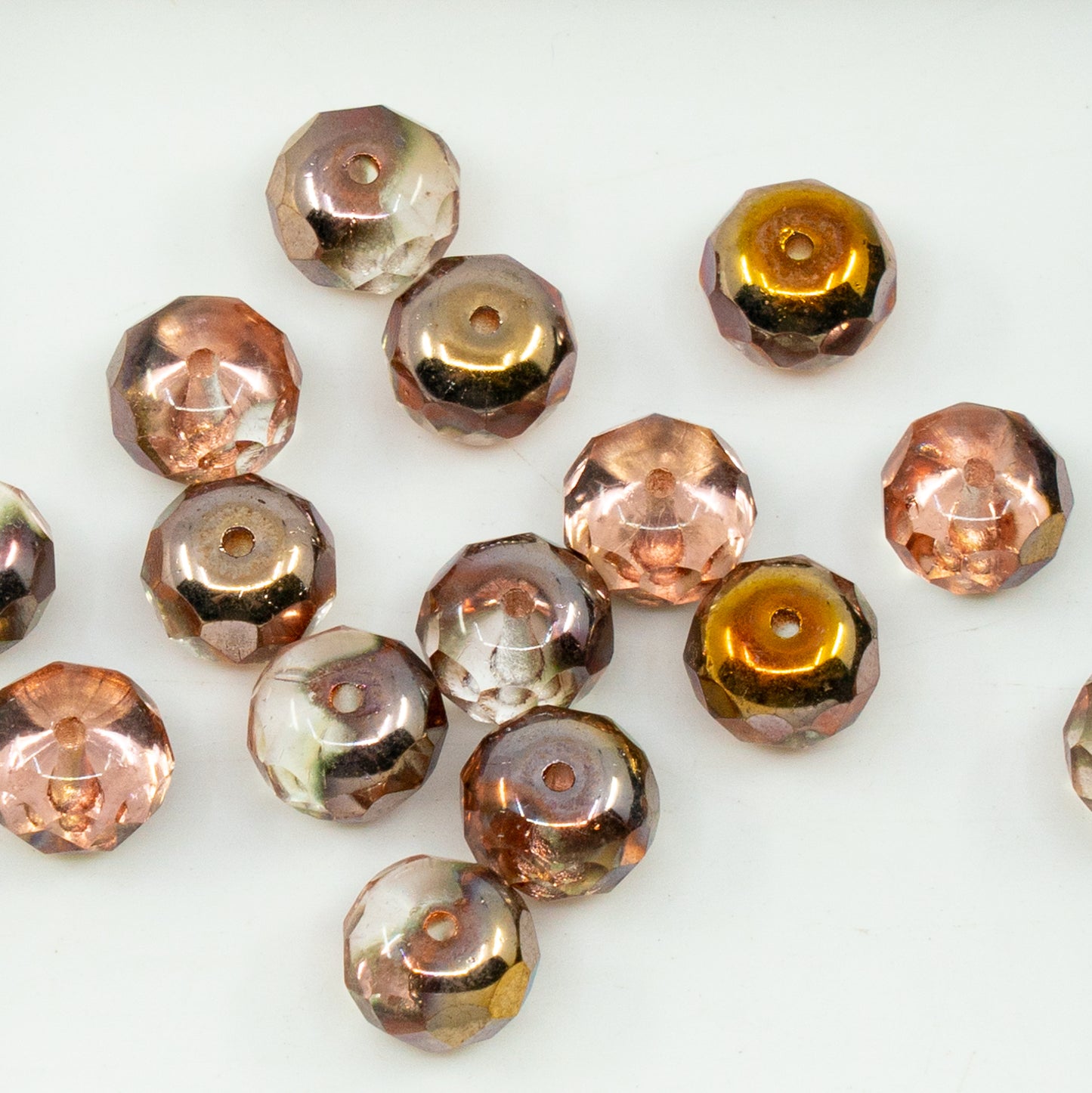 OUTLET 10 grams Faceted Rondelle Fire Polished Beads, Crystal Rose Gold Capri (00030-27101), Glass, Czech Republic