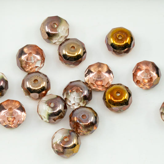 OUTLET 10 grams Faceted Rondelle Fire Polished Beads, Crystal Rose Gold Capri (00030-27101), Glass, Czech Republic