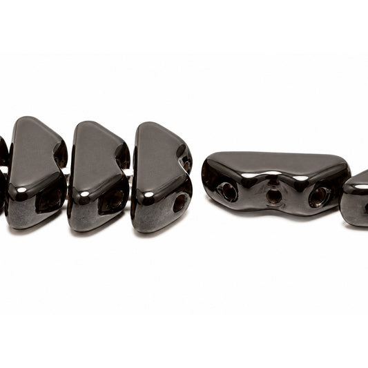 3-Hole Pressed Beads, Black (23980), Glass, Czech Republic